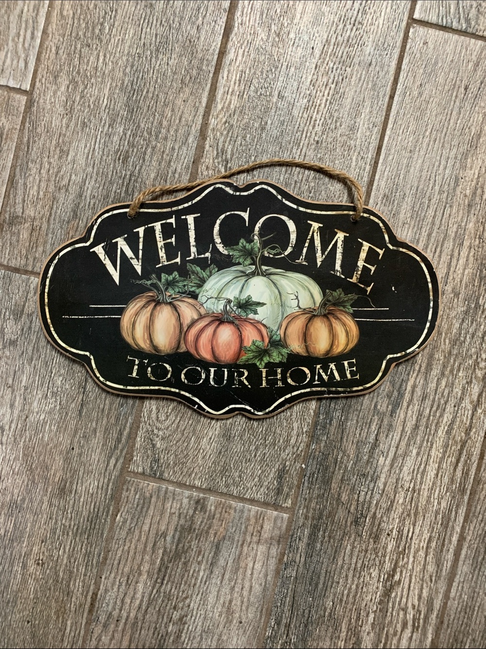 Welcome Sign Black Pumpkin Plaque Rustic